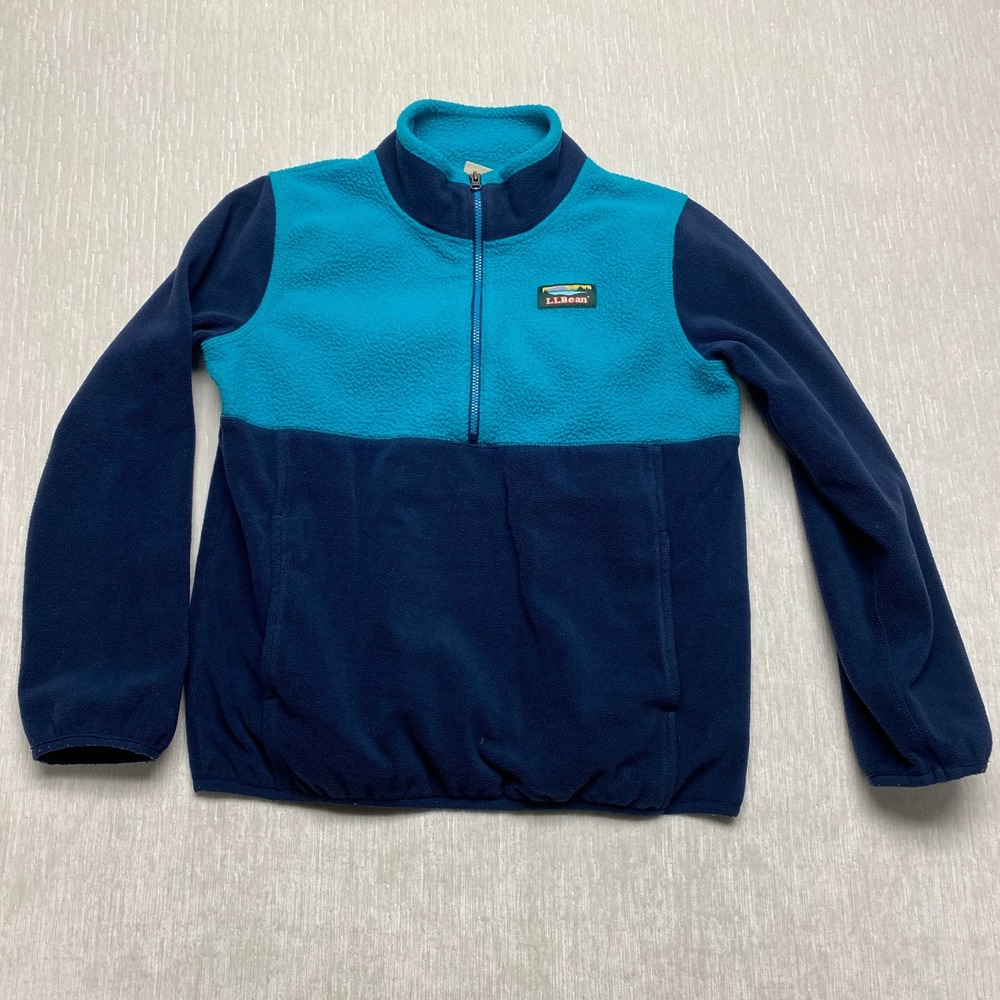 L.L.Bean Fleece Jacket Youth M 10-12 Navy Blue Mock Neck Patch Logo Quarter Zip